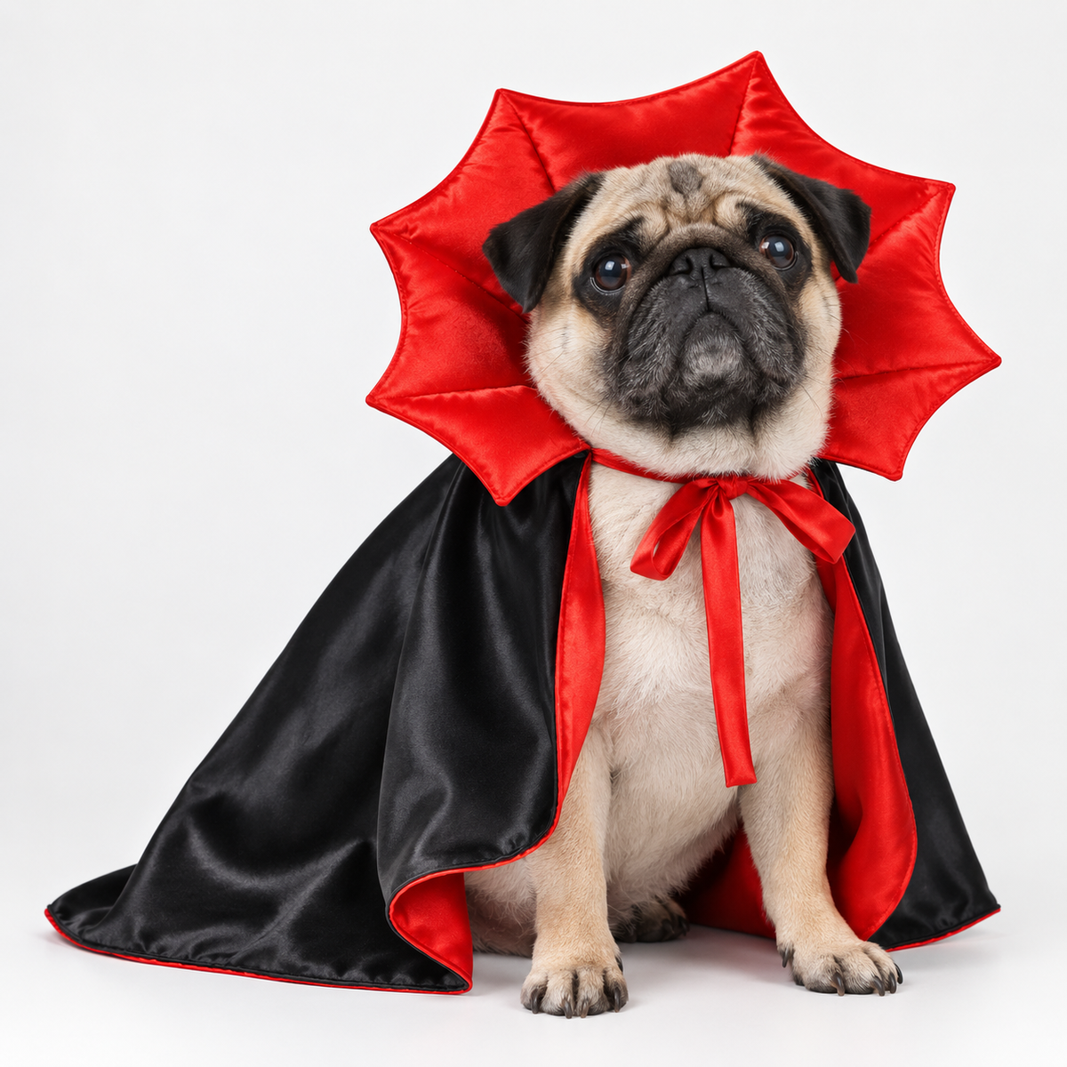 Dracula cape costume worn by a dog